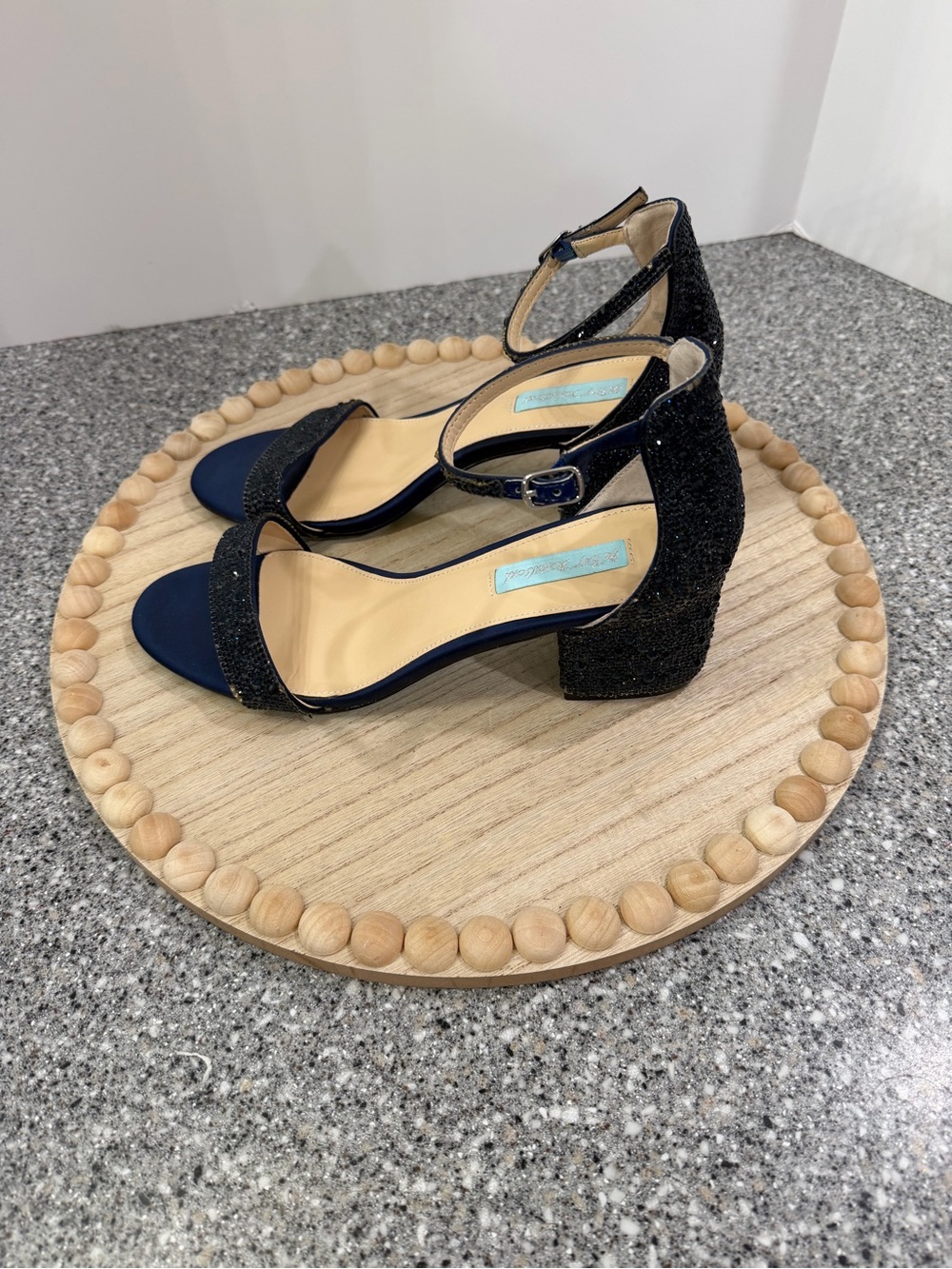 Blue by Betsey Johnson Mari Navy Rhinestone Block Heel Sandals 9.5 - Picture 6 of 9